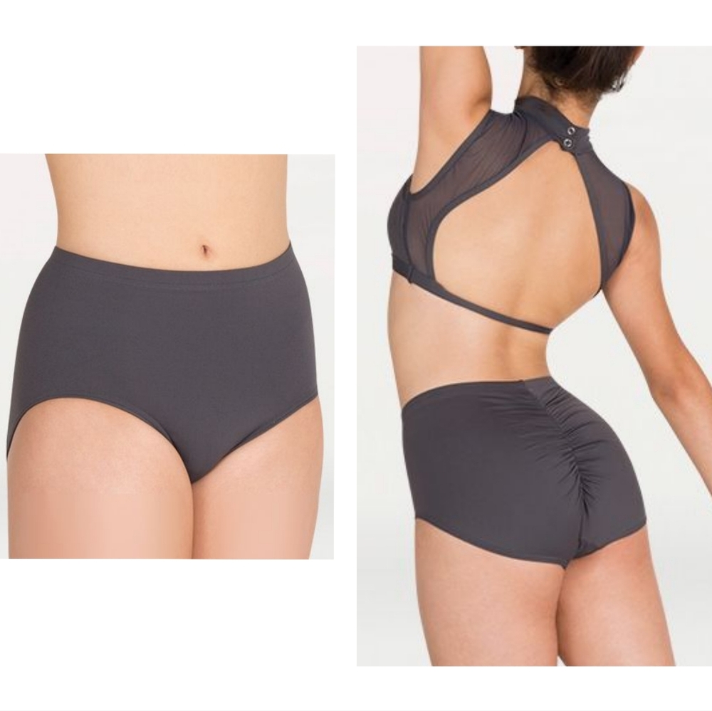 Body Wrappers Ruched Back Active Dance Briefs in Black Size S New With Tags